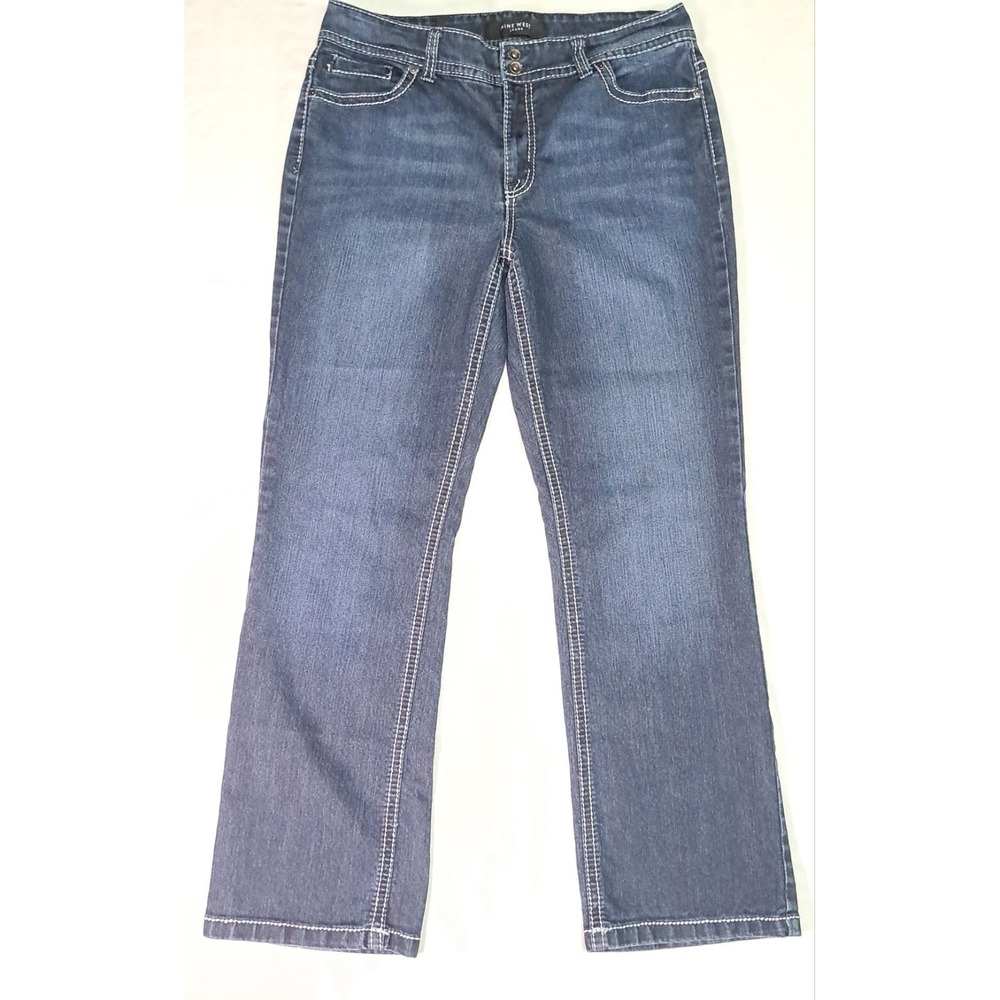 Nine West Women's Blue Straight Leg Jeans Embroidered Classic Comfort Stretch 14